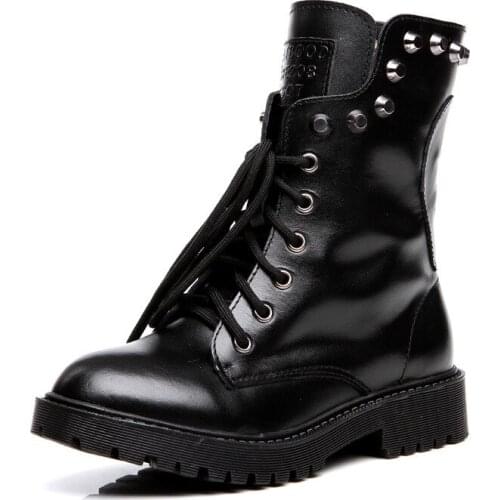 Dropshipping 2021 Martin Leather Lace Up Spike Women Ankle with Fur Goth Plus Size 40 41 Winter Boots Shoes Gothic