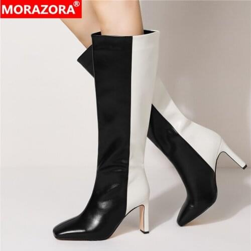 MORAZORA Plus Size 34-43 Mixed Color Knee High Boots Sqaure Toe High Heels Autumn Winter Shoes Women Boots Ladies Sexy Fashion