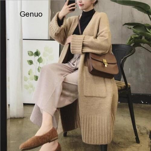 Vintage Long Sweater Cardigan Women Long Sleeve Streetwear Ladies Outwear Jumpers Casual Female Winter Sweater Coat