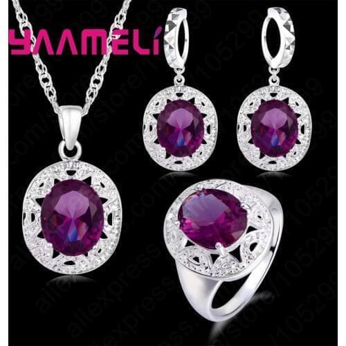 Stylish Women Jewelry Necklace Earrings Ring Cubic Zircon Trendy Party 925 Sterling Silver Jewelry Sets Women New Design