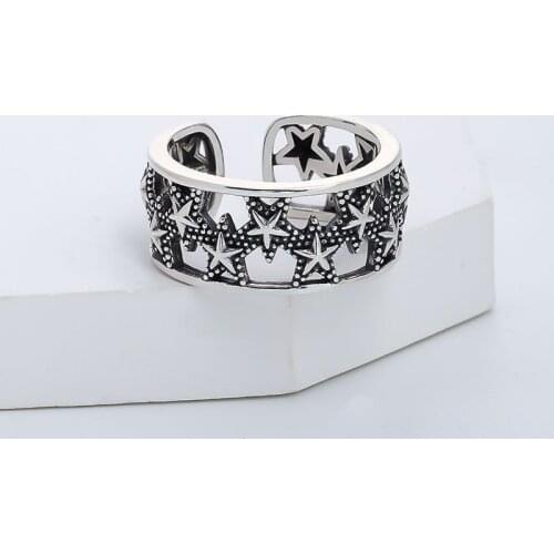 Fashion Creative Simple Stars Interlocking Adjustable Open Ring Silver Color Womens Rings Party Jewelry Accessories Gifts