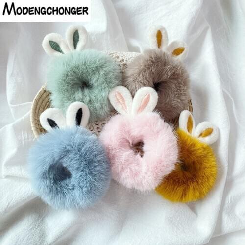 Winter Sweet Large Intestine Hair Ring For Woman Cute Rabbit Plush Elastic Hair Rope Hair Scrunchies Girls Hair Accessories Hot
