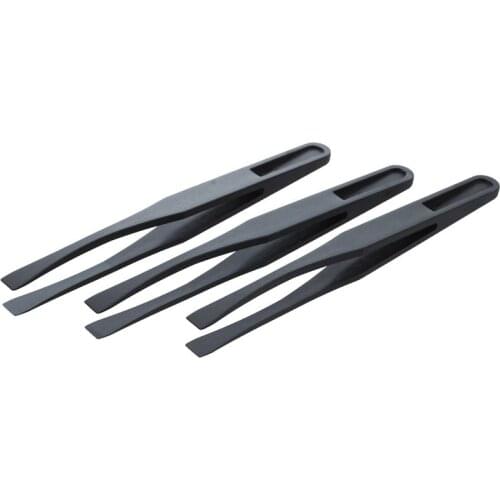 115mm Long Flat Tip Black Plastic Anti-static Tweezers 3 Pcs