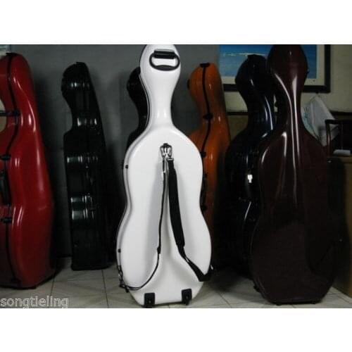 4/4 white fiberglass cello hard case with wheells #6701