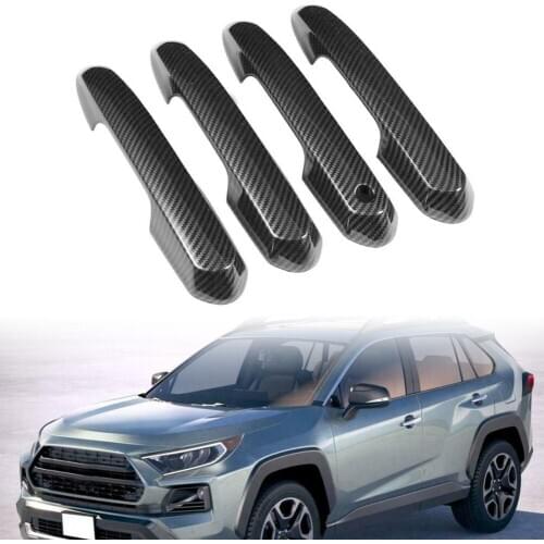 4Pcs/Set Car Door Side Handles Cover Trim ABS Decor For Toyota RAV4 2019 2020 Carbon Fiber Styling