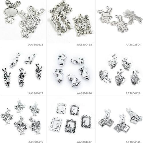 Antique Silver Tone Jewelry Charms Poker Rabbit Hare Frame Gentleman Tags Cabochon Setting Blank Bracelet Pendant Craft Making
