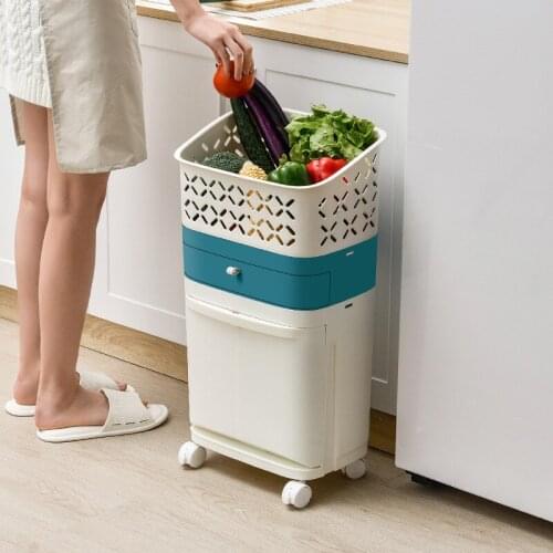 Big Dry and Wet Trash Can Kitchen Home Double Layer Trash Can Pulley Japanese Sorting Kosz Na Smieci Household Products DG50WS