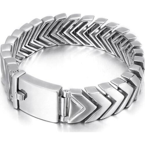 HAOLYNJOY 18mm Wide Arrow Polished Mens Stainless Steel Bracelet 220mm Jewelry Accessories