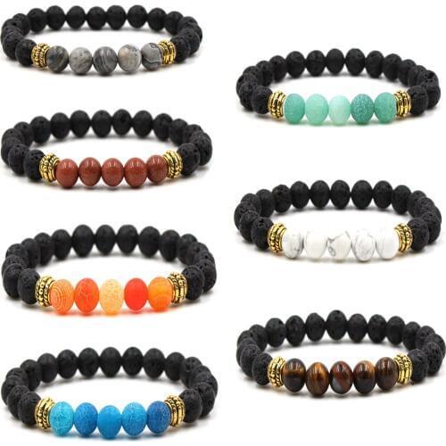 7 Chakra Bracelet Men Black Lava Healing Balance Beads Reiki Buddha Prayer Natural Stone Yoga Bracelet Valentines Day Gift