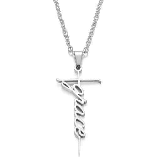 Stainless Steel Chain Necklace Silver Color GRACE Cross Pendant Necklace For Women Fashion Jewelry Gift LGS1821