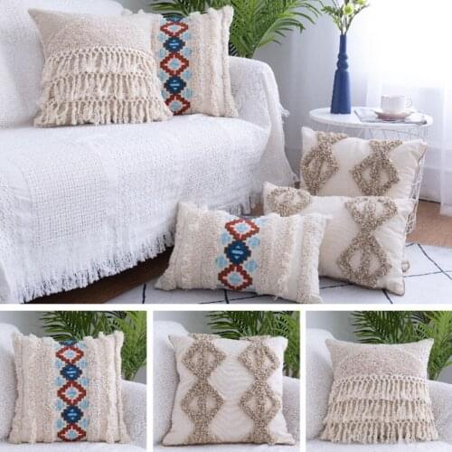 Embroidered Ethnic Throw Pillow Tribal Boho Woven Tufted Cushion Pillow Super Soft Sham Cushion for Sofa Couch Bedroom Car LXAF