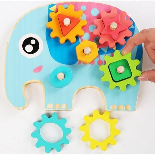 Children Montessori Education Wooden Gear Animal Assembly Toys Blocks Colorful Shape Sorting Color Cognitive Board Toys For Gift