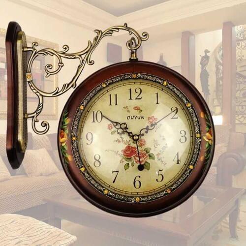 Home decor Cheap Ouran authentic antique clocks pastoral European high-grade wood-sided wall clock creative