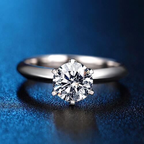 Solid 18K White Gold Round Brilliant Cut 1 ct DF Moissanite 6 Prong Ring Solarite Lab Diamond Engagement Ring For Women