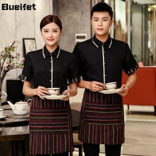 Hotel Overalls Summer Chinese Restaurant Teahouse Clothing Catering Hot Pot Waiter Uniforms Short Sleeve Kitchen Work Wear Shirt