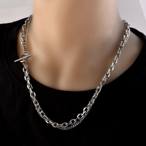 316L stainless steel double piece ring set can't be split OT button necklace hip-hop dancing hipster joker chain accessories