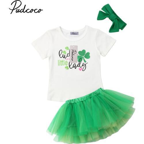 3Pcs Newborn Infant Baby Girl clothes set Short Sleeve Lucky Tops Vest +Tutu Skirt + Headband outfit Summer clothes set