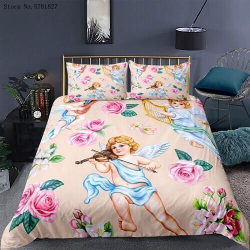 2/3 Pieces Angel Oil Painting Bedding Set 3D Print Colorful European Duvet Cover For Teen Kids Adults Bed Cover Set Pillowcase