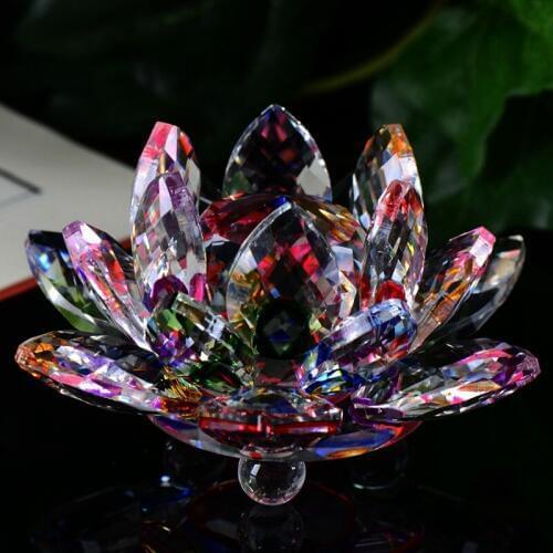 120mm Colorful Quartz Crystal Glass Lotus Feng shui Crystals Stone Home Wedding Decoration Souvenirs Figurines & Miniatures
