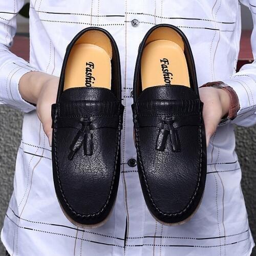 Men Loafers Shoes Leather Moccasins Slip On Mens Casual Shoes Zapatos De Hombre Outdoor Dress Party Tassel Flats Shoe Size 47 I