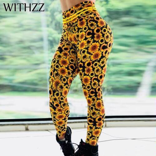 WITHZZ Sunflower Chrysanthemum Print High Waist Quick Dry Leggings Women Leggins Legins Tayt Athleisure Sportleggings Pants
