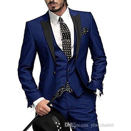 Hot Selling Navy Blue Mens Business Suit Slim Fit Groom Tuxedos Formal Dress Men Wedding Suits Prom Suits (Jacket+Pants+Vest)