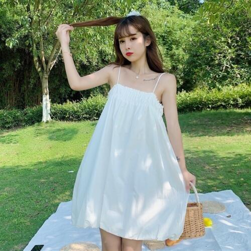 Japanese Sweet Pleated Slim-Fit Strapless Bra Square Collar Thin Strap Careful Machine Bubble Skirt Sleeveless lolita dress