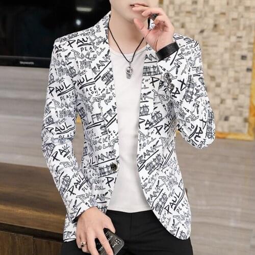2021 Mens Slim-Fit Letter-Printing blazer Youth Autumn New Trendy Casual blazers