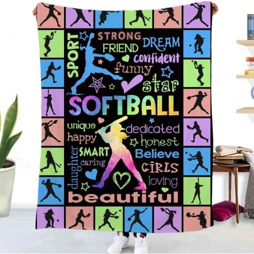 Softball Flannel Throw Blanket Bed Quilt Bedspread Thicken Blanket and Warm Sofa Cover for Home Camping Mat All Season