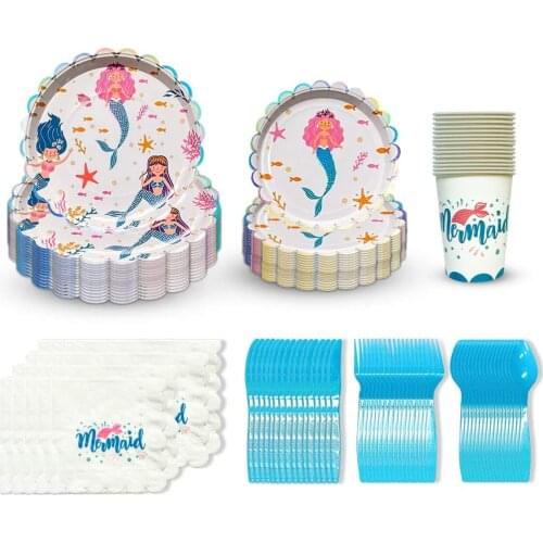 Mermaid Party Supplies Dinnerware Set Bridal Wedding Baby Shower Birthday Hawaii Ocean Cocktail Disposable Tableware