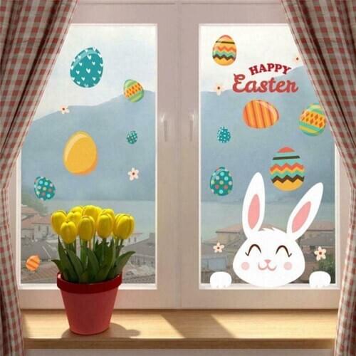 2PC/Set Wall Window Stickers Rabbit Bunny Egg Sticker Happy Easter PVC Sticker DIY Arrangement Home Windows Wall Decor #40