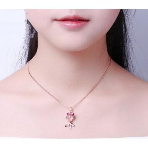 Romantic Rose Gold Small Goldfish Pendants Pink Crystal Natural Hibiscus Stone Animal Pendant Necklace Cute Jewelry For Women