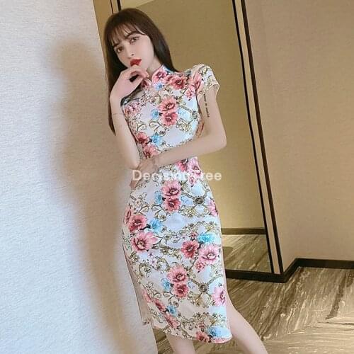 2021 sexy women chinese dress cheongsam vintage chinese mandarin collar qipao evening party dress vestidos elegant party dress