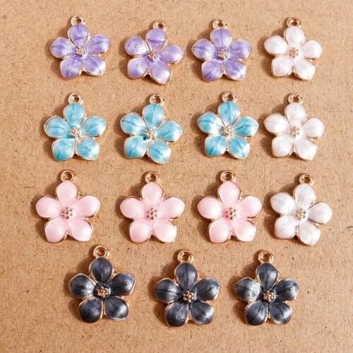 10pcs 15*17mm Candy Colors Enamel Flower Charms for Jewelry Making Pendants Necklaces Earrings Keychain DIY Crafts Accessories