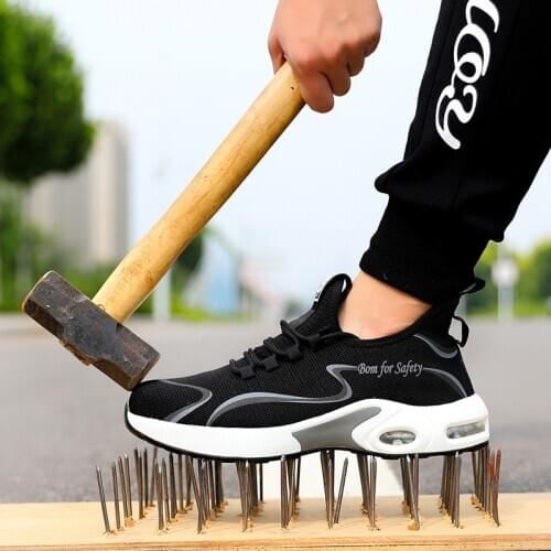Autumn steel-toed work safety boots, mens puncture-proof safety sports shoes, breathable light industrial shoes
