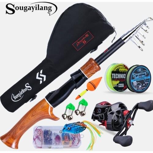 Sougayilang 5.2ft Telescopic Fishing Rod Casting and 7+1 BB 7.1:1 Left/right Hand Baitcasting Reel Fishing Kit with Carrier Case