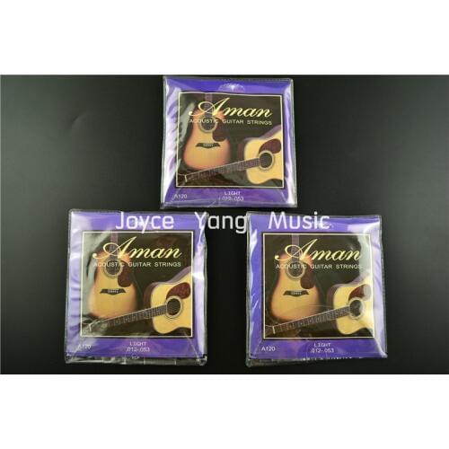 3 Sets of Aman A120 Acoustic Guitar Strings 1st-6th Steel Strings 012-053 Light Gauge Free Shipping