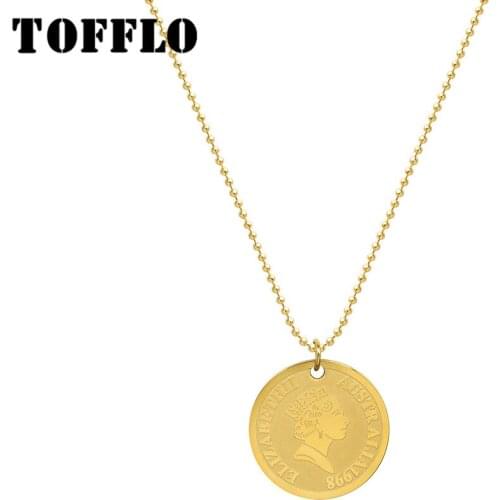 TOFFLO Stainless Steel Jewelry Rose Gold Colour Round Brand Pendant Necklace Elisabeth Head Pearl Chain Collarbone Chain BSP135