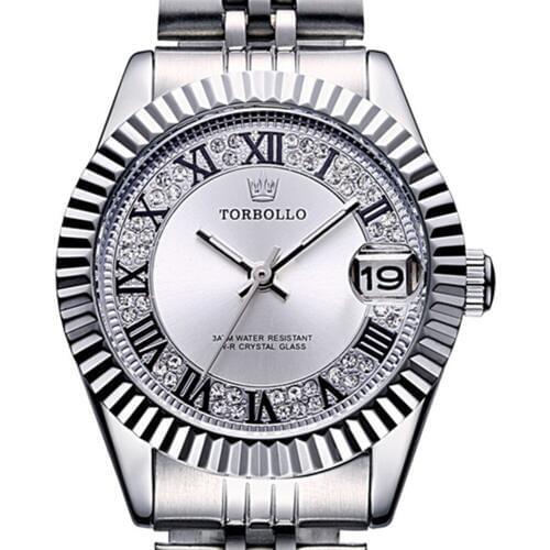 High Quality Fashion Women Watch Waterproof Steel Straps Quartz Movement Silver White Womens Clock with box