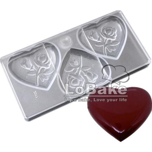 High quality 3 cavities smooth surface Heart shape chocolate Polycarbonate mold outil a patisserie utensilio de cozinha baking