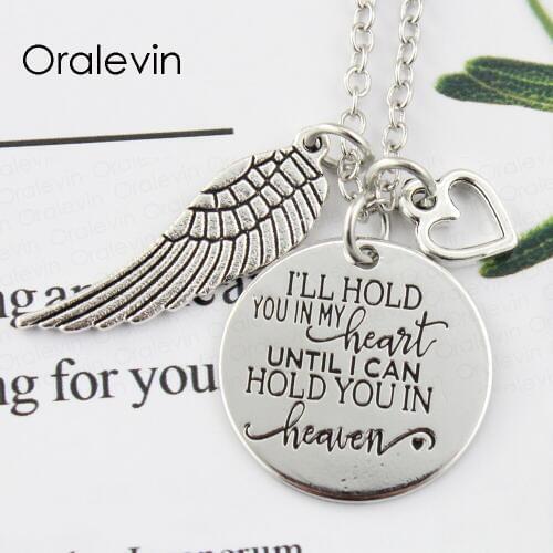 I'LL HOLD YOU IN MY HEART UNTIL I CAN HOLD YOU IN HEAVEN Hand Stamped Engraved Loss Memorial Necklace Jewelry 10Pcs/Lot, #LN2190