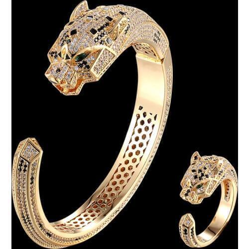 Zlxgirl Big Brand three tiger design animal Bangle with ring jewelry sets mens wedding bracelet bridal jewelry sets