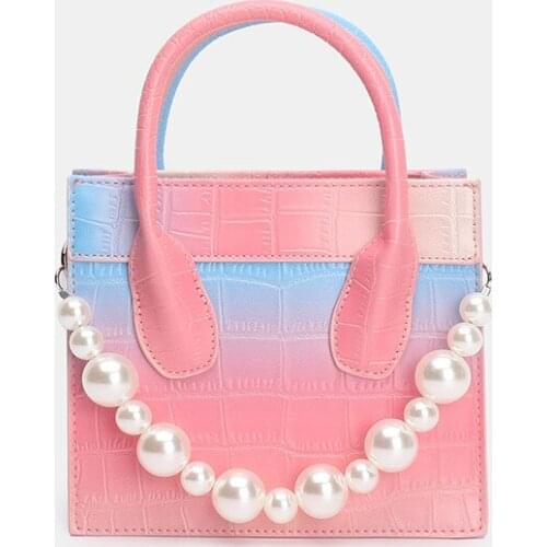 2021 New Fashion All-match Rainbow Gradient Color Pearl Portable Small Square Bag Ladies Shoulder Diagonal Bag Luxury Handbags