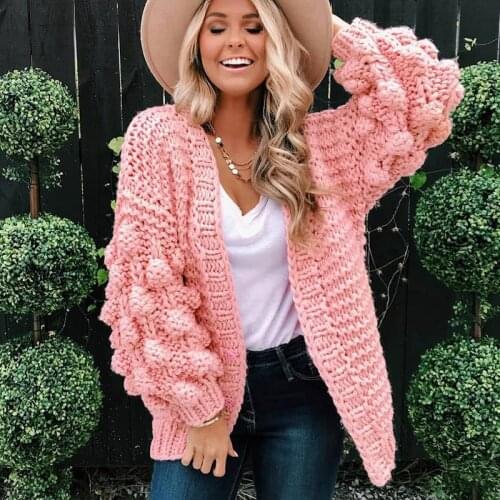 MEIYANGYOUNG New Loose Womens Cardigans Lantern Sleeve Sweater Women Stereo Ball Handmade Cardigans For Woman Autumn And Winter