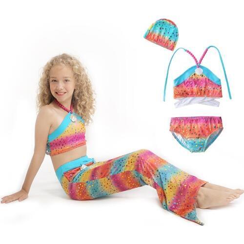 2017 Summer Girls Mermaid Bikini Swimwear Shell Bead Child Swimmable Mermaid Swimsuit Costumes Beachwear Bathing Suit Set 3-11Y