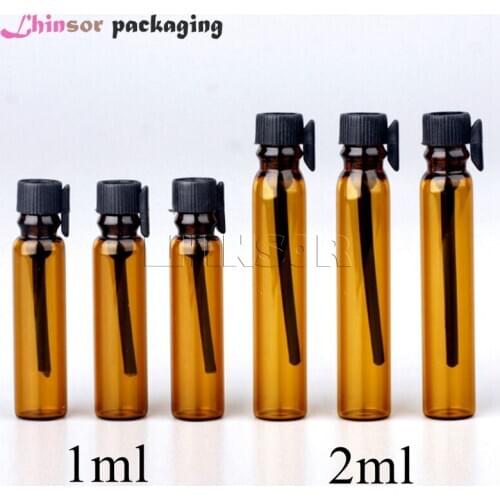 100pcs/lot 1ml 2ml Amber Glass Small Sample Bottle Refillable Perfume Bottles Mini Sample Essential Oil Vials Doterra Container