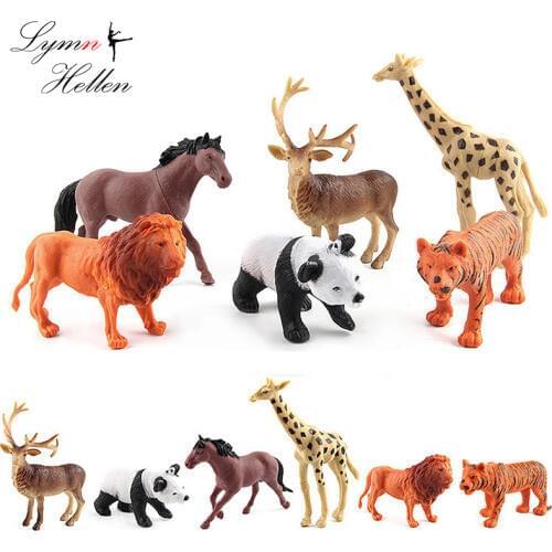 15 CM Plastic Zoo Animal Figure Tiger Leopard Giraffe Panda Kids Toy Lovely Wild Animal Rubber Toys Collection Set Gift Children