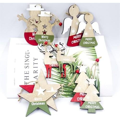 2Pcs Christmas Tree Decoration Ornament Santa Clause Elk Star Wooden Hanging Pendant Xmas Christmas Party Decor For Home Decor