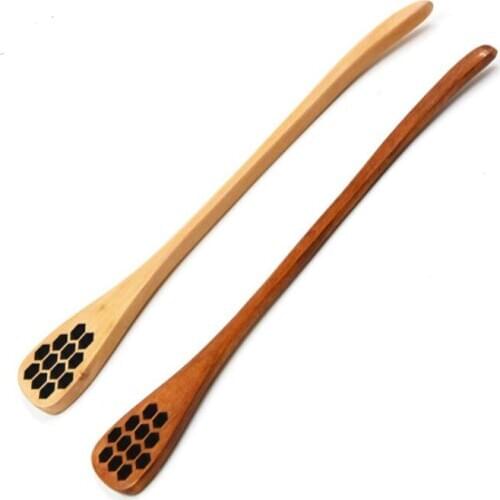 200pcs /lots Cute Wood Carving Kitchen Flatware Honey Stirring Spoons Honeycomb Carved Honey Dipper