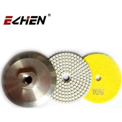 4 Inch Flexible Diamond Polishing Pads Hook & Loop With 1 Aluminum Backer Pads Holder for Angle Grinder M14,5/8-11 Pads Holder